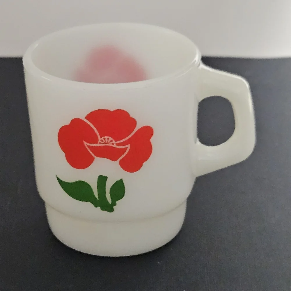 Vintage FireKing Milk Glass Poppy Mug